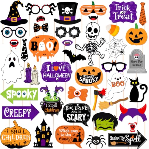 Halloween Decorations Photo Booth Props Spooky Halloween Photo Booth Selfie Props: Pumpkins Ghost Spider Hocus Pocus Halloween Photo Booth Props for Adult Kids Halloween Trick or Treat Dress Up Party