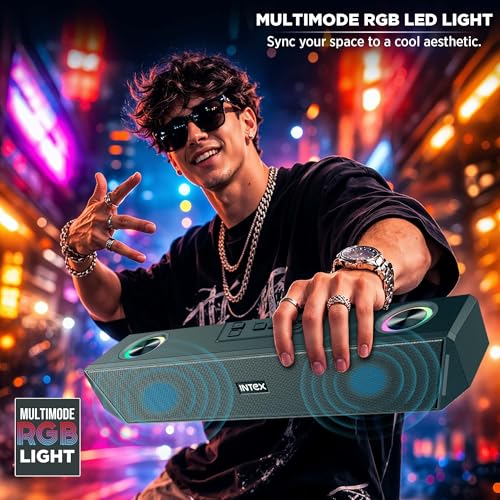 Image of Intex Beast Pro 20X Soundbar 20W Output with RGB Light | Bluetooth 5.0, USB, AUX, TF Card, TWS Pairing, Type-C Charging, 10 Hours Playback, Portable Home Audio Speaker System