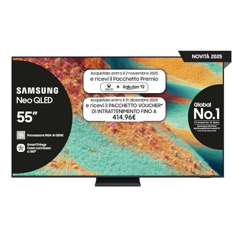 Samsung Smart TV 55'' QE55QN85FAUXZT Neo QLED 4K, NQ4 AI Gen2 Processor, 4K AI Upscaling, Dolby Atmos & OTS Lite, Simple Chamfer Design, 2025