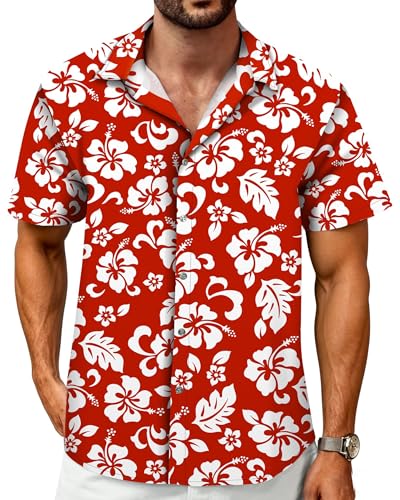 Image of Hawaiian Shirt for Men Tropical Shirts Summer Beach Button Down Short Sleeve Luau Aloha Floral Cruise Vacation Outfit 2026
