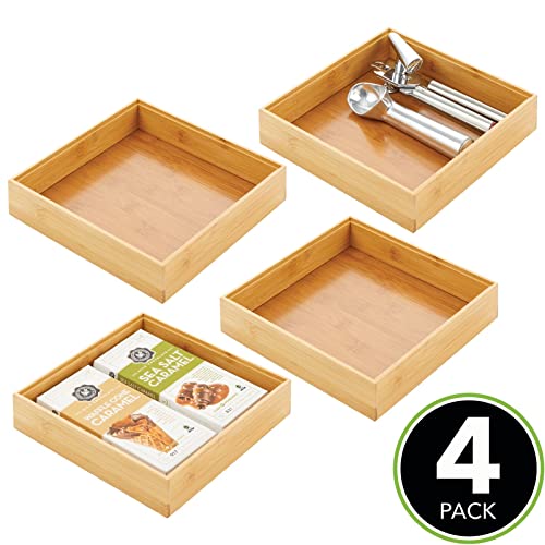 Mdesign Wooden Bamboo Drawer Organizer - 9" Square Stackable Storage Box Tray For Kitchen Drawers/Cabinet - Utensil, Silverware, Spatula, And Flatware Holder - Echo Collection - 4 Pack, Natural Wood #TOP1