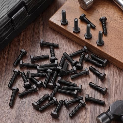 Image of Zonon 50 Pcs 1 /4-20 x 1 Hex Head Screw Bolt 18-8 (304) Stainless Steel Hexagon Bolts, Fully Threaded, Plain Finish, External Hex Drive (Black)