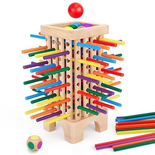 Montessori Game Wooden Board Games 42 Colorful Wooden Sticks Dice Games Math Educational Toys for 3 4 5 6 Years Old Fine Motor Skills & Counting Toy Family Travel Game for Kids Gifts