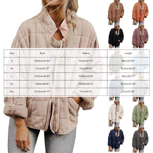 Women's Quilted Lightweight Jackets Puffer Jacket Stand Neck Loose Casual Winter Coat Zip Up Outerwear Pockets4