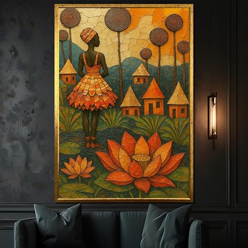 Affiche femme africaine stylisée XINBAO pour une ambiance chaleureuse et onirique
