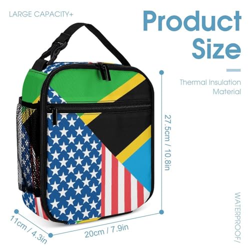 USA And Tanzania Flag Printed Backpack with Lunch Box Bag Pencil Case Pouch 3pcs Daypack Set for Women Men4