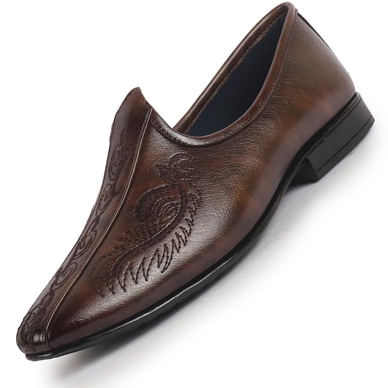 Men's Embroidery Traditional Wedding Slip On Ethnic Juttis and Mojaris|Party Slip On Evening Shoes|Striped Mojaris