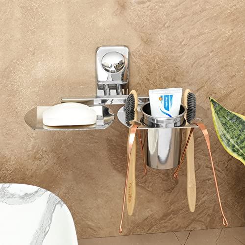 Image of FORTUNE Premium Stainless Steel Soap Dish with Tumbler Holder for Bathroom /Soap Stand /Toothbrush Holder /Bathroom Accessories (Chrome Finish)