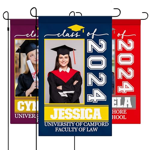 Personalized Graduation Garden Flag w/Your Photo, Name & School Name - 16 Color Options & 3 Sizes - Outdoor Graduation Decorations - Class of 2024 Yard Sign