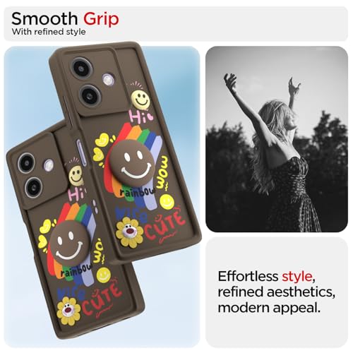 Image of Pikkme Back Cover for Oppo A3x 5G / A3x 4G / A3 5G | Soft Silicone| Cute Rainbow Smile & 3D Cartoon Flower Design | Shockproof Raised Camera Protection Bumper Case (Brown)