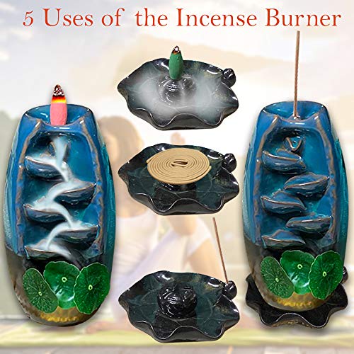 Bny Gifts Waterfall Incense Burner, 5 In 1 Incense Holder, Backflow Incense Burner, With 150 Backflow Incense Cones, 30 Incense Sticks, 20 Coil Insence, Mat, Lotus Leafs And Cone Storage Bags #TOP1