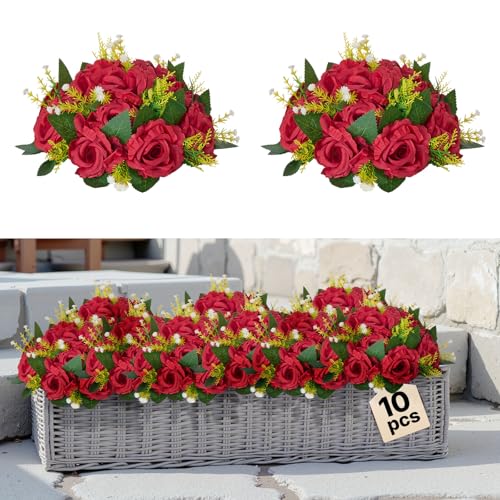 Ramos de rosas rojas VEVOR de seda artificiales exuberantes para centros de mesa de comedor 2