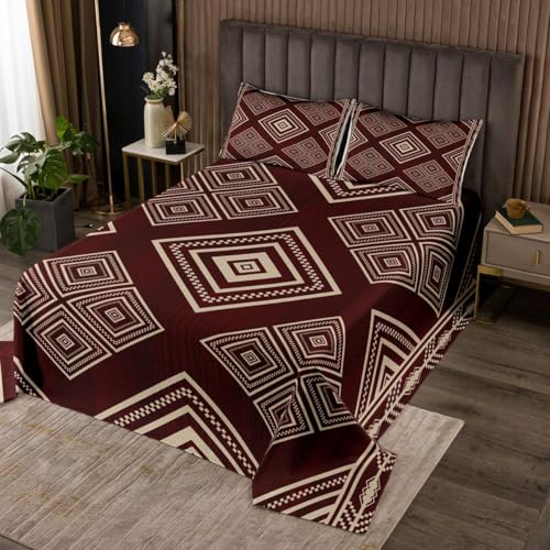 Manfei Juego de edredones occidentales para niños y adultos, juego de ropa de cama de 2 piezas, diseño de diamantes tribales bohemios, juego de funda de cama navajo del suroeste, colcha nativa