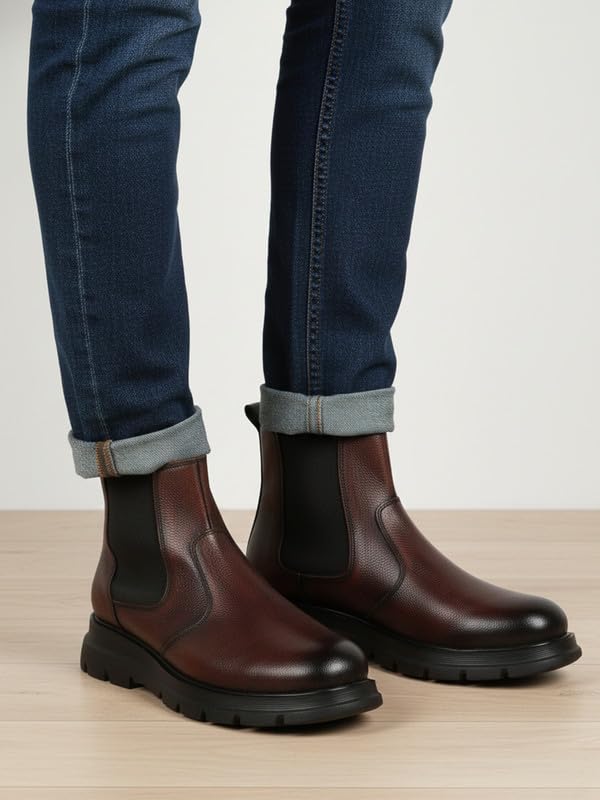 Image of FAUSTO Men Genuine Leather Slip On Boots | Chelsea Work Boots | Lightweight Memory Cushion Shoes | Formal Boots