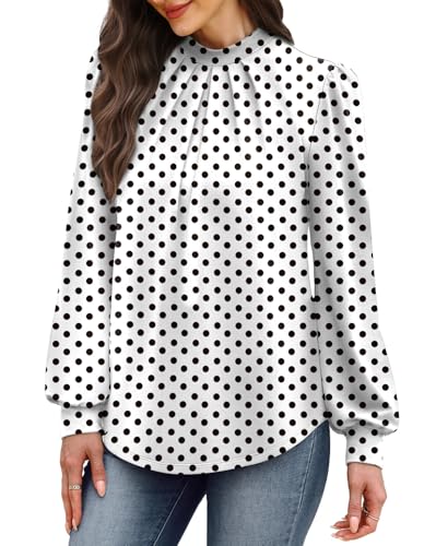 Image of WIHOLL Long Sleeve Shirts for Women Mock Neck Tops Pleated Front Blouses Dressy Casual Spring Fall Clothes 2026 Fashion