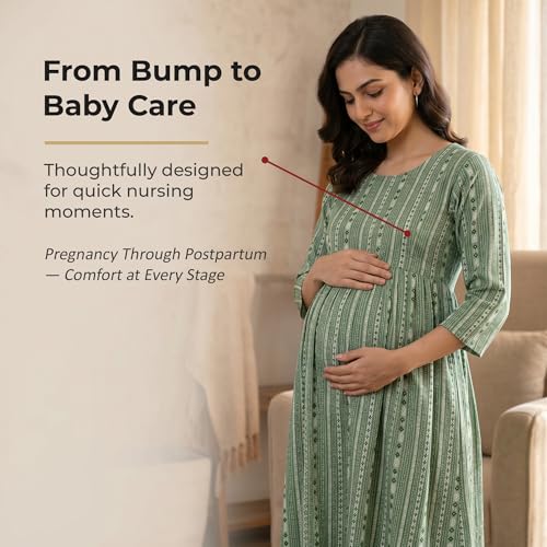 Image of CEE 18 Cotton Rayon A-Line Flaired Maternity Feeding Kurti for Women with Zippers | Pregnancy Dress for Women | Breastfeeding Dress for Women | Nursing Dress for Women Pre and Post Pregnancy