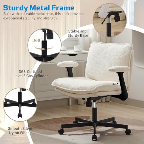 Image of DROGO Zen Pro Criss Cross Legged Office Chair for Work from Home with Flip-Up Armrest & Wide Thick Cushion Seat | Computer Study Chair with Adjustable Height, Recline & Heavy Duty Metal Base (Beige)
