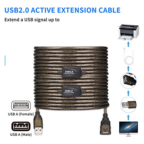 Image of USB 2.0 Type A Male to A Female Active Repeater Extension Cable 75ft, High Speed 480 Mbps