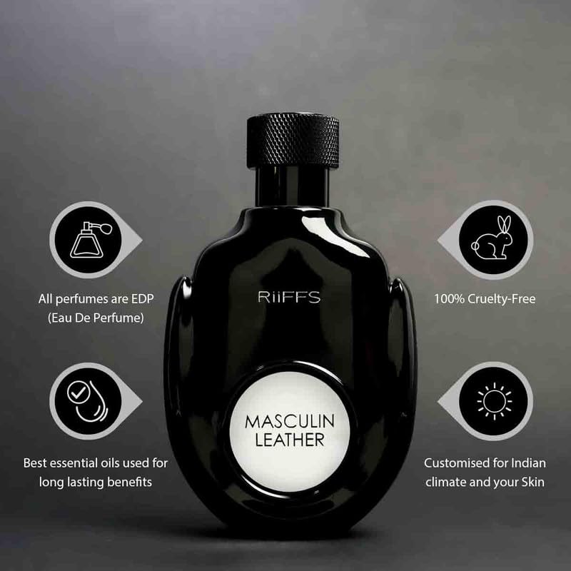 Image of RiiFFS Masculine Leather Perfume for Men | Strong & Classic Scent | Cruelty-Free, Long-Lasting Eau De Parfum | Premium Gift, 100ml