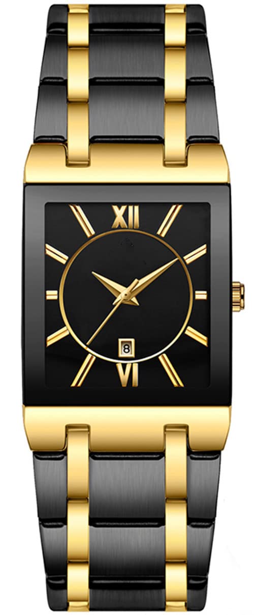 Square Watches for Men Luxury Stainless Steel Date Business Dress Waterproof Luxury Casual Quartz Analog Wrist Watch