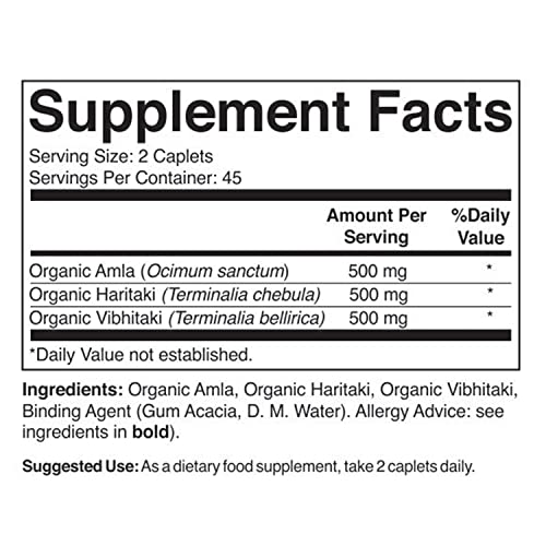 Brieofood Organic Triphala 1500Mg, 45 Servings, Vegetarian, Gluten Free, 90 Vegetarian Tablets #TOP2