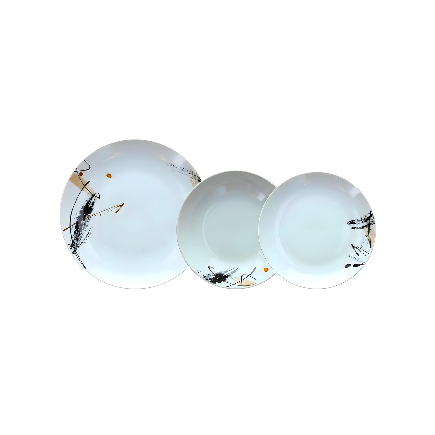 Avilia Servizio di Piatti 18 Pezzi in Porcellana Bianca con Decoro Grafico Nero - Set Composto da Piatti Fondi, Piani, e da Dessert - Eleganti e Moderni Ottimi per Ogni Occasione - Facili da Lavare