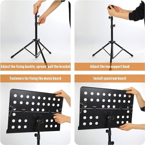 Image of Softline Pro Metal Music Stand, Portable & Foldable Professional Perforated Notation Stand, Tabletop Music Book Stand for Guitar, Ukulele, Violin Players (SP02 - Two Fold)