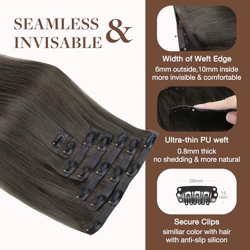 Image of GOO GOO Clip in Hair Extensions Real Human Hair, Remy Human Hair Extensions Clip ins for Women, Natural Human Hair, 24inch 160g 7Pcs, 1C Mocha Brown