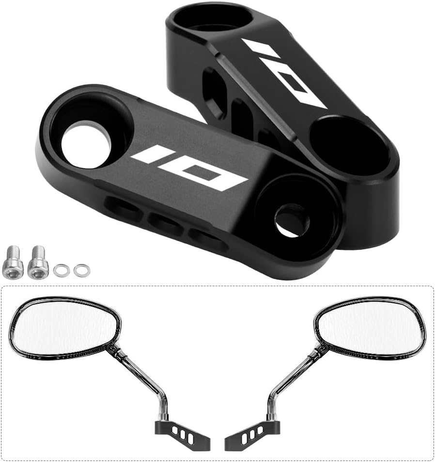 Motorcycle Mirrors Bracket for MT-10 2016-2024 FZ-10 2016-2024 Mirror Mounting Brackets Rearview Mirror Risers Extension Adapters Improved Visibility Accessories (Black)