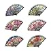 10 Pack Vintage Spanish Floral Folding Hand Fan Sequin Fabric Folding Handheld Hand Fan, Random Color
