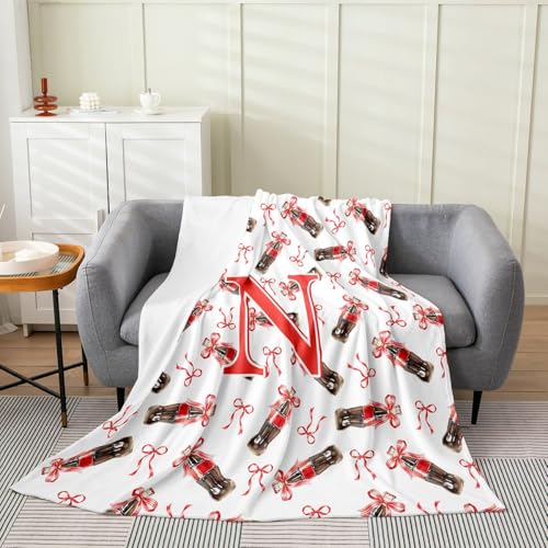 Homemissing Bonita manta de felpa con lazo de Cola con letra N inicial, manta de franela Queen de 90 x 90 pulgadas, lazo rosa para todas las estaciones, para sofá, cama, decoración de dormitorio