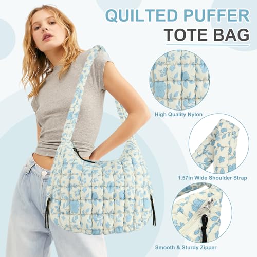 Image of Quilted Puffer Tote Bag Purse Puffy Crossbody Shoulder Bag,Lightweight Nylon Hobo Bag Puffer Carryall Bag for Women Girl