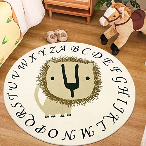 USTIDE Lion Kids Rug, 4FT Round Soft Lion Mat Circle Area Rug Non Slip Kids Rug for Classroom Playroom Nursery Infant Decor(47.2