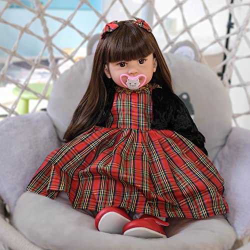 Anano Toddler Girl Realistic Baby Doll 24 Inch Cloth Body Reborn Doll Long Hair Handmade Lifelike Silicone Weighted Body for Reborn Baby Girl Anano Toddler Girl Realistic Baby Doll 24 Inch Cloth Body Reborn Doll Long Hair Handmade Lifelike Silicone Weighted Body for Reborn Baby Girl