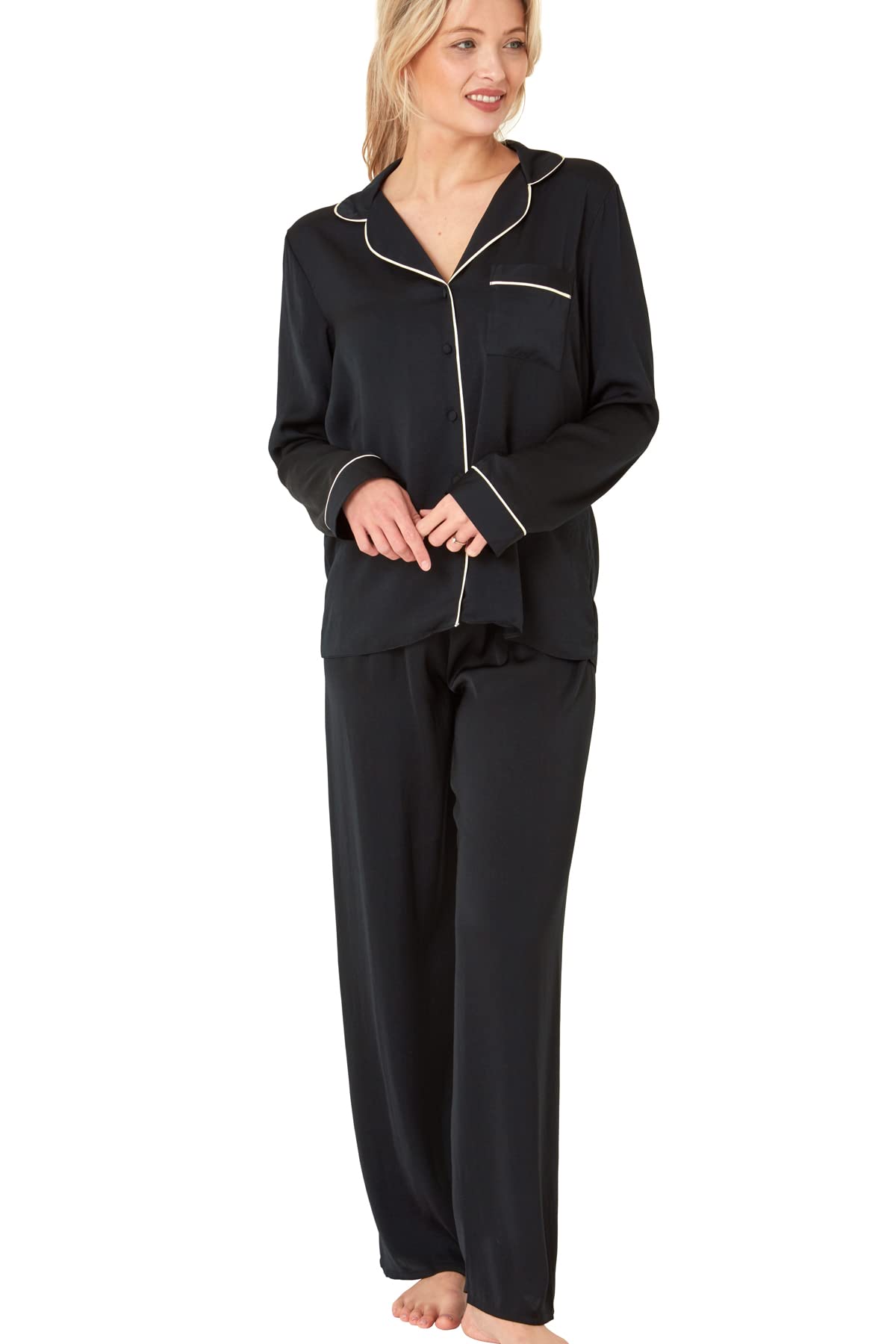 Indigo Sky Womens Astara Full Length Satin Pyjama With Contrast Piping