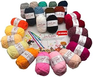 LovLim Crochet Yarn kit , 24 Soft Cotton Yarn skeins, 1500+ Yards, for Crochet and Knitting, Craft DK Yarn, Free Crochet/Amigurumi Patterns, Perfect Starter kit