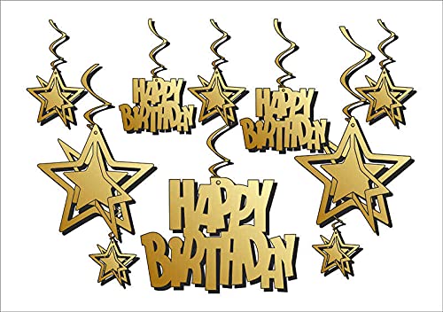 3D Birthday Party Decoration Happy Birthday Swirls Streamers and 3D Star Hanging Birthday Decor Gold Party Supplies Spirals Banners