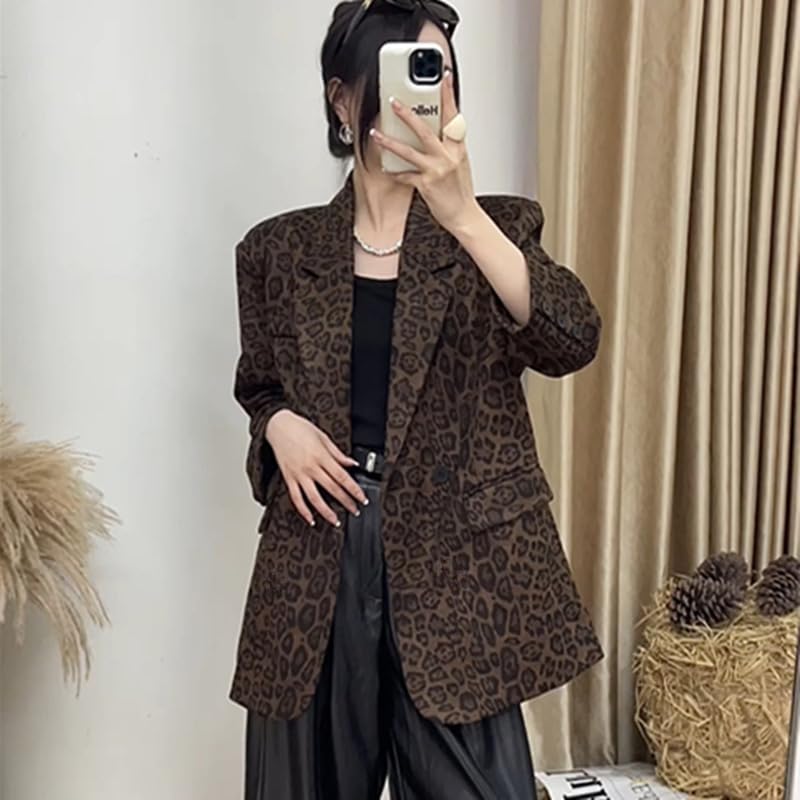 utcoco Women 2025 Trendy Leopard Blazers Business Casual Notched Lapel Open Front Work Office Blazer Jacket2