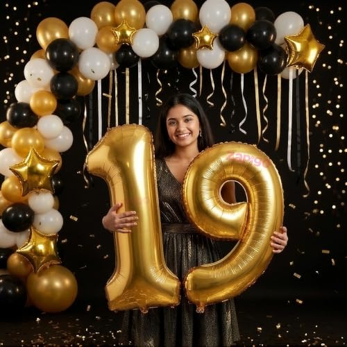 Image of Balloonistics Gold 40-Inch Foil Number 19 Balloon - Helium or Air Fill for 19th Birthday, Anniversary Party Decoration, Photo Booth Backdrop, Cake Table Decor