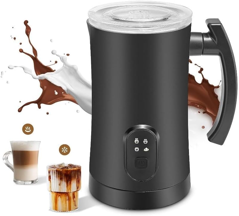 Automatic Milk Frother 4-in-1 Electric Milk Steam Machine 350ml Hot and Cold Mousse Chocolate Maker Latte Coffee Cappuccino Macchiato Automatic Heating Machine (Black)