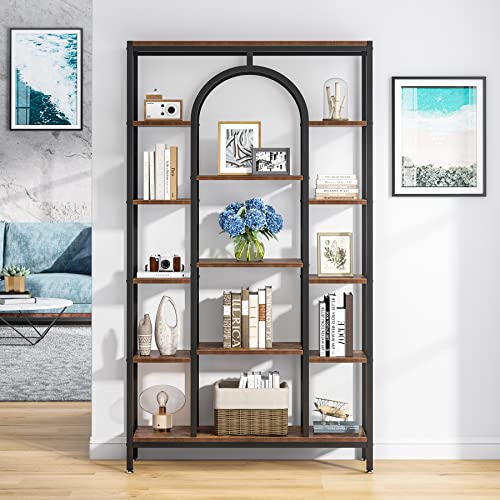 Image of Tribesigns 5-Tier Bookshelf, Industrial Tall Bookcase Book Shelf Organizer Freestanding Open Display Shelves for Bedroom Living Room Home Office, 70.8 inch H x 39.4 inch L, Rustic Brown