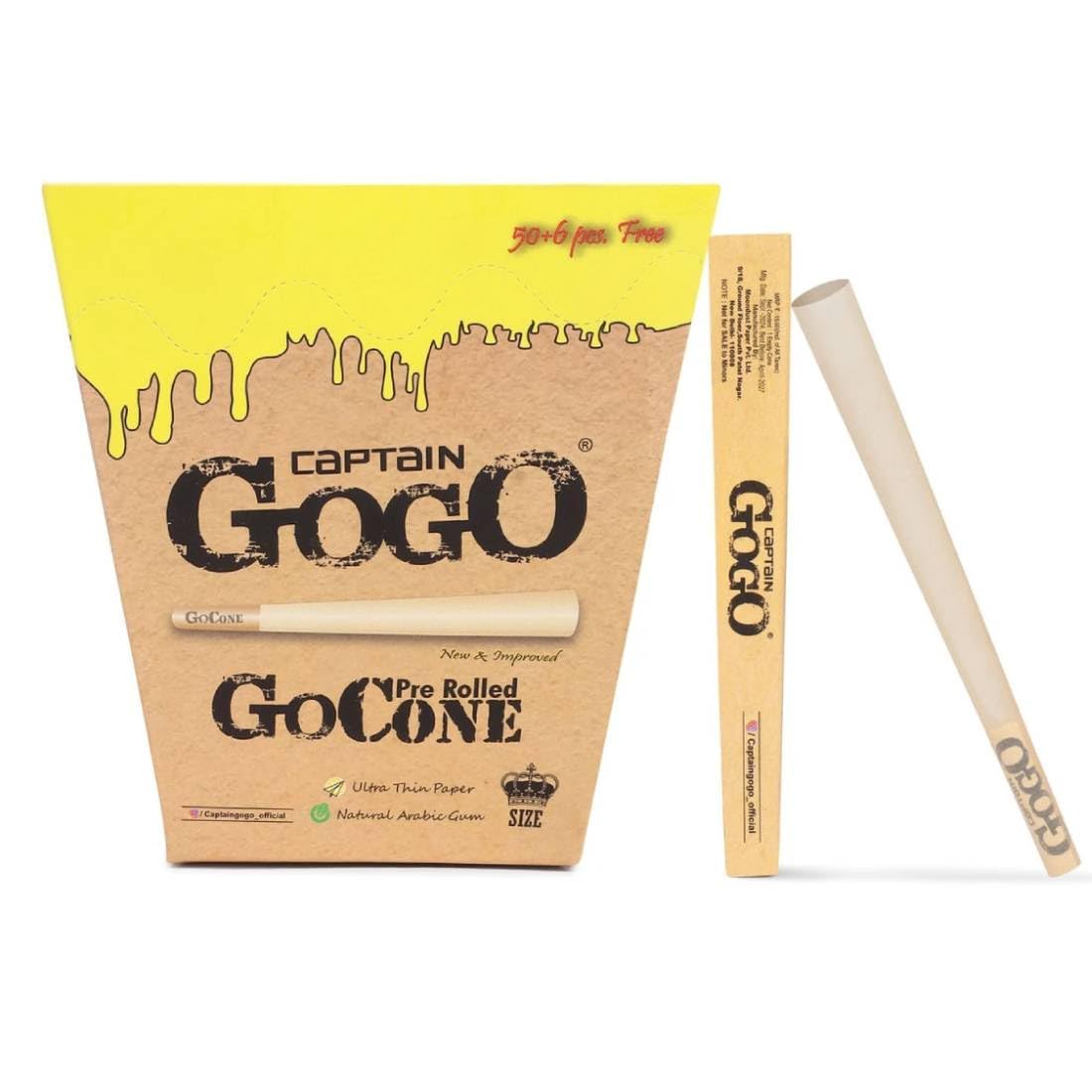 Captain GoGo Unbleaches Pre Rolled Rolling Paper King Size 13 Gsm 56 cone (Brown)-picture-14