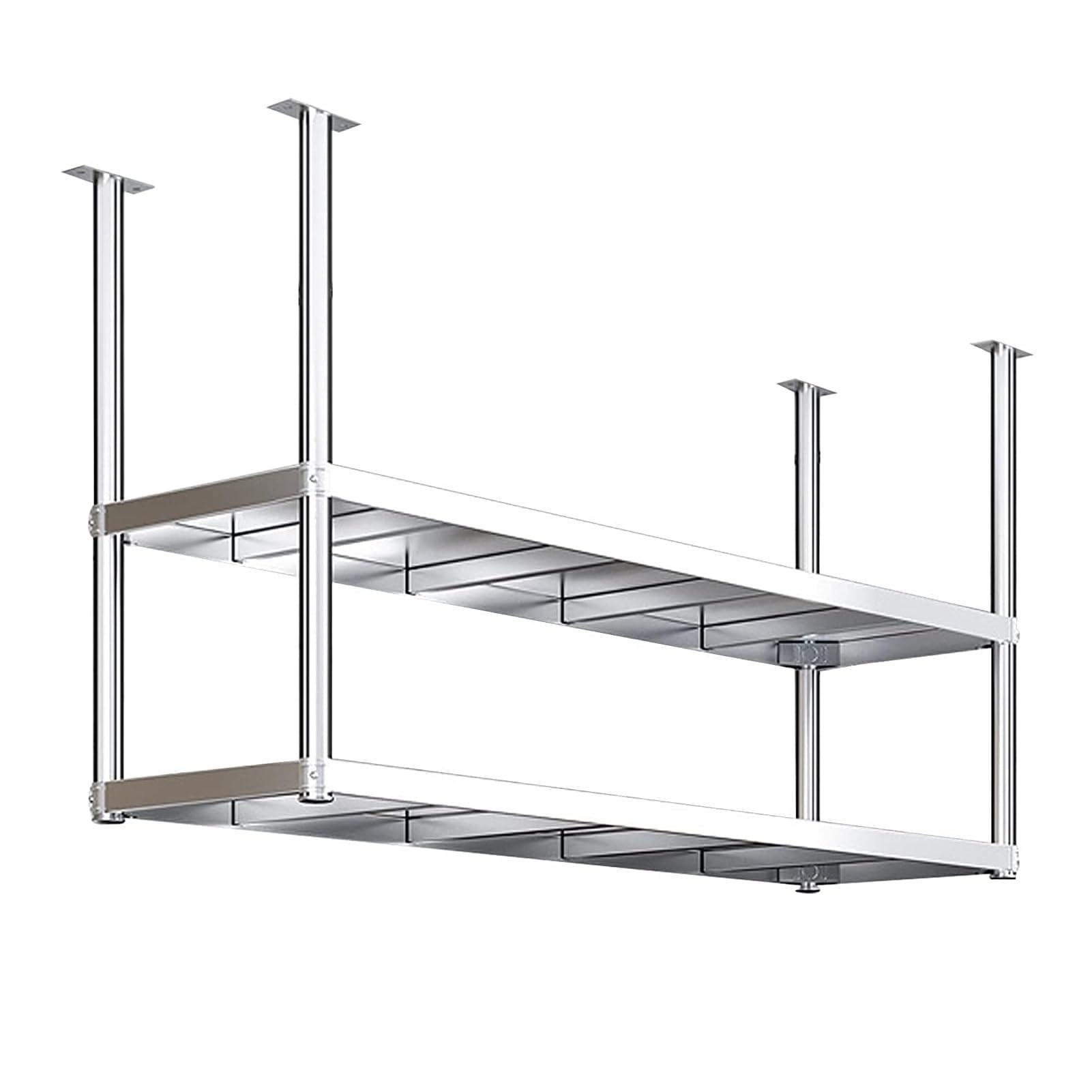 Hängendes Weinglasregal Deckenregal, Edelstahl-Decken-Weinflaschenhalter schwebendes Display-Aufbewahrungsregal, 2 Ebenen Wandregal Küchen-Topfpfannenregale für Bar, Restaurant, Café(120x35x80cm)