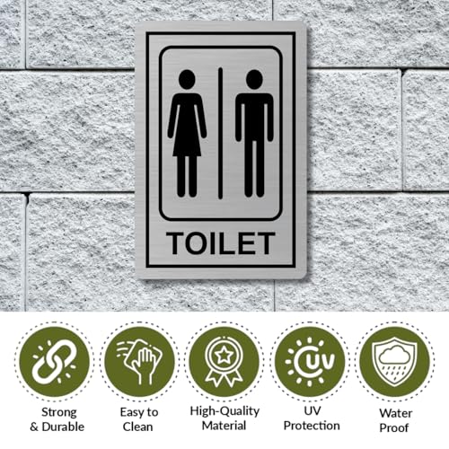 Image of Gents & Ladies Washroom Toilet Sign Board Self Adhesive Restroom Sign for Glass & Wooden Doors Ideal for Offices, Hospitals, Malls, and Businesses (6 inchx4 inch Stainless Steel)