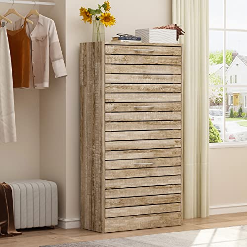 Agoteni Shoe Cabinet, Natural Narrow Shoe Cabinet With 3 Flip Doors & Adjustable Shelf, Modern Shoe Storage Cabinet For Entryway Hallway (22.4”W X 9.4”D X 42.3”H) #TOP2