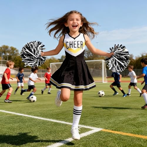 Disfraz de animadora infantil negro y dorado para niñas miniatura 5