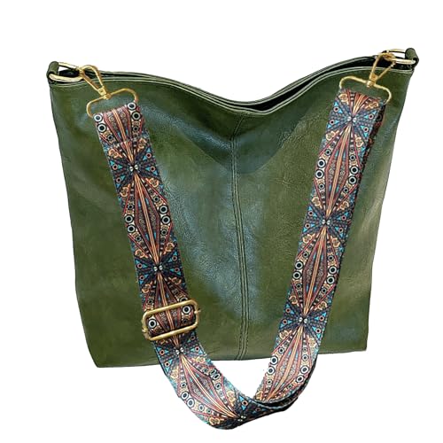 Image of Hobo Bags Vegan Leather Crossbody Bag Guitar Strap Shoulder Purses with Zipper Handbags for Women