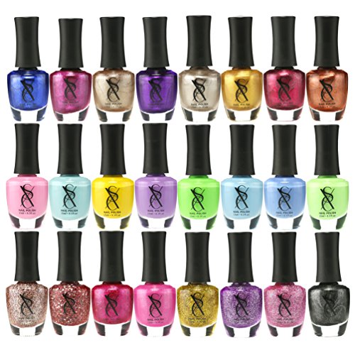 SXC Cosmetics Nail Polish Set, 15ml/0.5oz Full Size Nail Lacquer Gift lot (Pink, Metallic, Neon, Pastel, Gold & Glitter) (24 Color Set, 24 Colors)