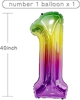 Vista 6 de Globo de número 1, globos de número 1, globos de número arcoíris degradado de 40 pulgadas, un globo para el primer cumpleaños, fiesta de cumpleaños