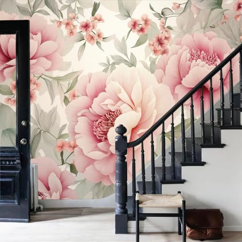 Décoration murale salon nature avec grand papier peint pivoines